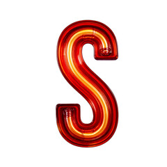 Fototapeta premium Letter S shines in a bold neon sign style—red with glowing yellow-orange tubing. Its bright glow evokes vintage diners, theaters, and storefronts, blending retro charm with modern flair