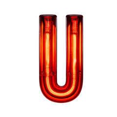 Letter U shines in a bold neon sign style&mdash;red with glowing yellow-orange tubing. Its bright glow evokes vintage diners, theaters, and storefronts, blending retro charm with modern flair
