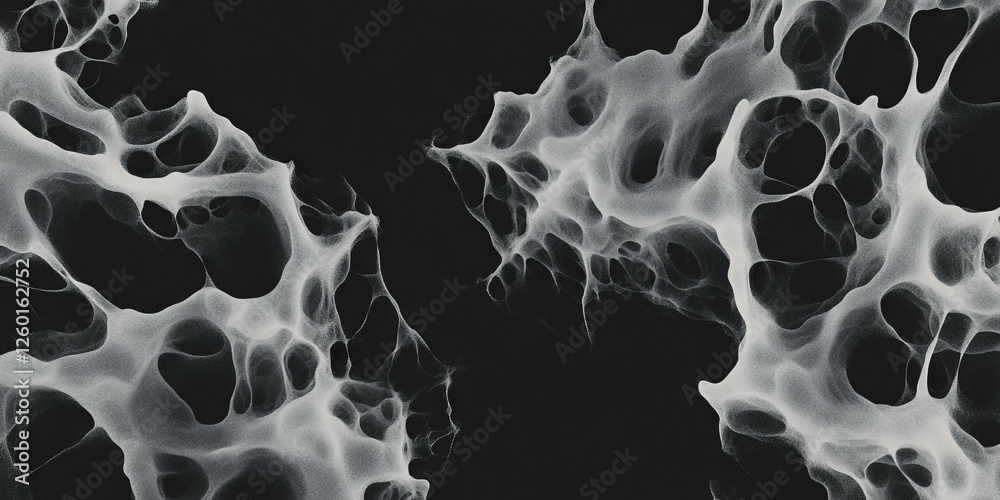 Poster Mottled grayscale texture with sharp edges and deep shadows on a black background