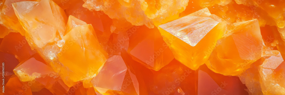 Poster mottled orange and yellow crystals with sharp edges and bright highlights in close-up view