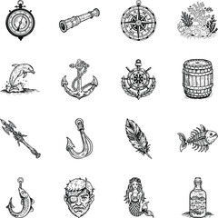 Collection of Vintage Style Sailor Tattoo Icons 

