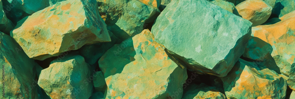 Poster vibrant texture of mottled yellow and green rocks with sharp distinct edges
