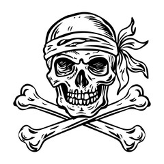 Pirate skull icon in vintage style