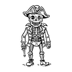 Skeleton pirate character icon in sketchy style