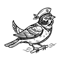 A sketchy icon of a sparrow wearing sailor cap