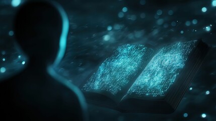 Eerie glowing diaries digital realm concept mysterious atmosphere surreal viewpoint personal reflection