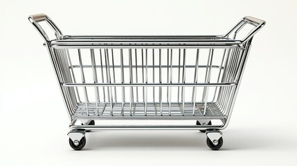 metal grocery basket this is a vector illustration of a 3d shop cart with silver chrome wire hypermarket equipment and empty square baskets for purchasing products in bulk at the grocery stor