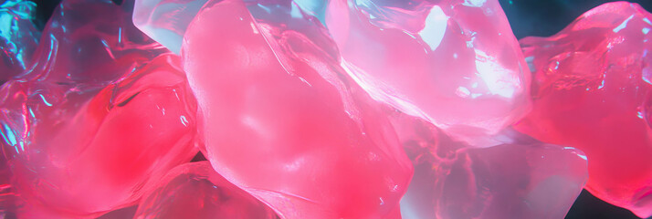 Bright luminescent pink gel texture with neon glow and high reflectivity in striking display