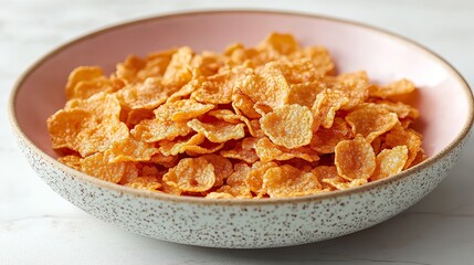 microwave oven bowl filled with delicious cornflakes against a white backgroun