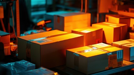 close-up of a delivery manifest and packages, professional and precise logistics process, vibrant lighting, organized workspace, reliable tools and equipment