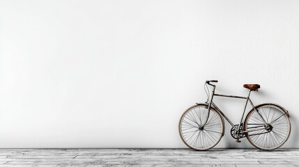 Obraz premium A Bicycle Leaning Against a Wall Captivates with Simplicity in Urban Surroundings and Isolated Aesthetic