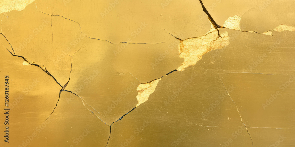 Poster Intricate texture of an old gold wall with cracks and grunge details adding character