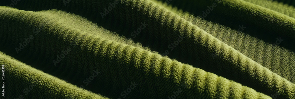 Poster dense olive green ribbed carpet texture showcasing linear patterns and deep shadows