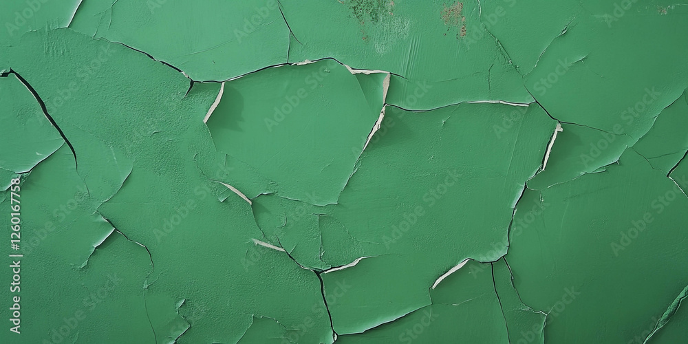 Poster cracked texture of olive green wall highlighting unique grunge details in a rustic setting
