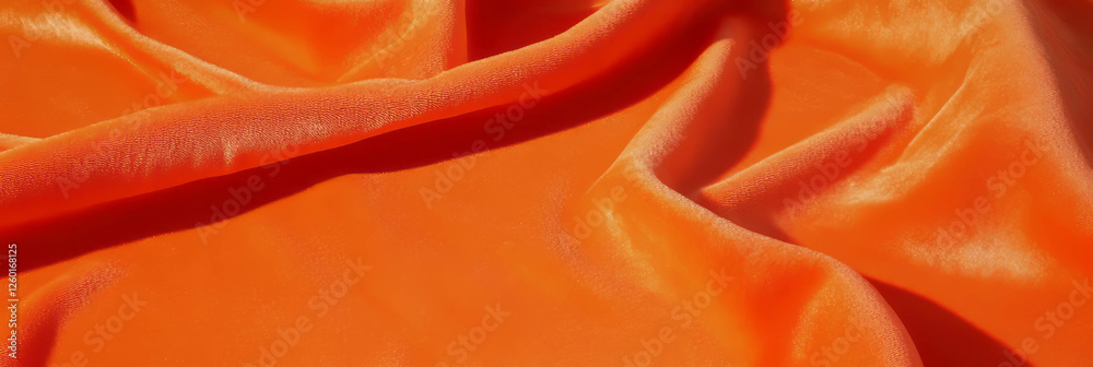 Poster soft plush texture of orange velvet tablecloth with rich color and depth