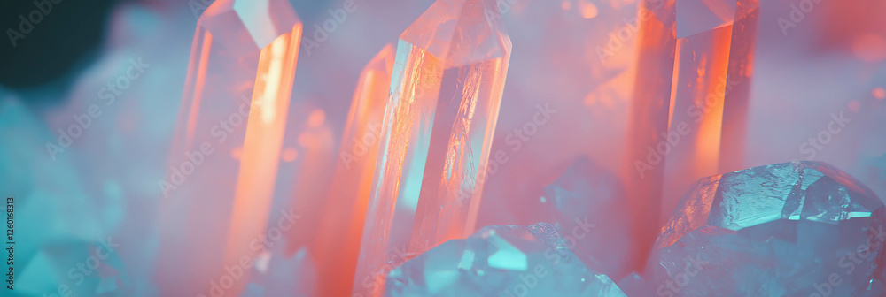Poster Organic crystal flares with flowing lines and soft blended colors in a serene setting