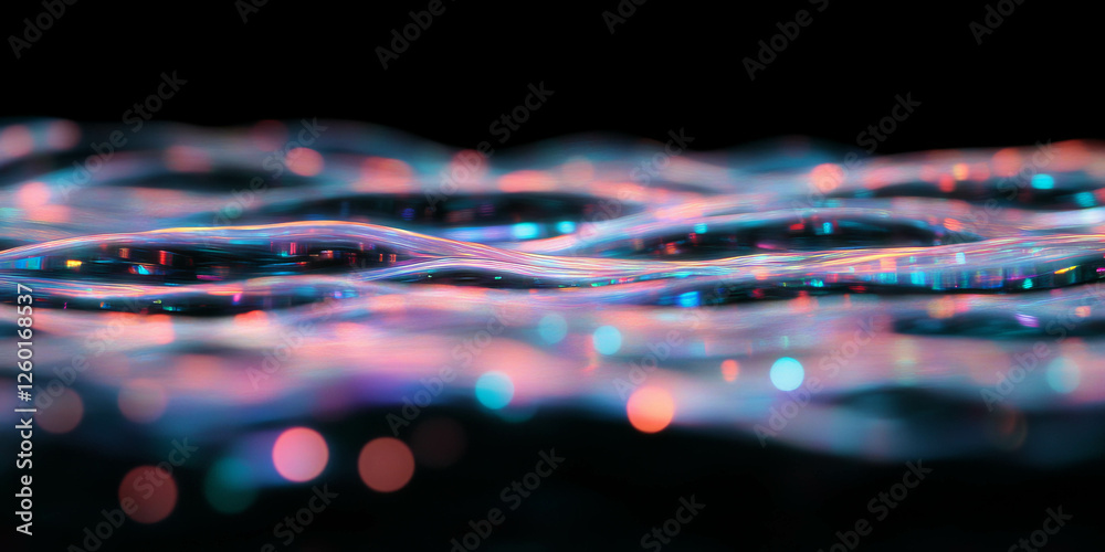 Poster Visual effects of overlapping and isolated bokeh with shimmering light on dark background