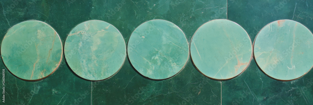 Poster Overlapping circle and square pattern with muted greens and smooth surface design
