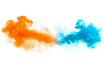 vapor smoke clouds in neon orange and electric blue isolated on transparent white background