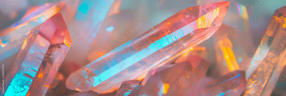 Poster Complex light patterns created by overlapping crystal flares in vibrant hues