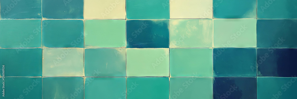 Poster Overlapping square pattern with smooth glazed texture in muted green tones