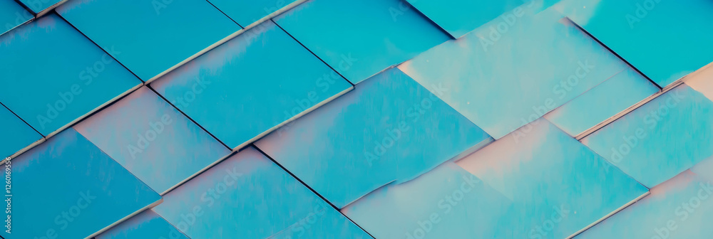 Poster Overlapping triangles create a textured pattern with muted blues and a smooth surface finish