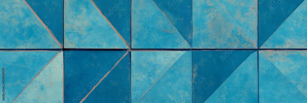 Poster Geometric pattern of overlapping triangles in muted blues on a smooth glazed surface