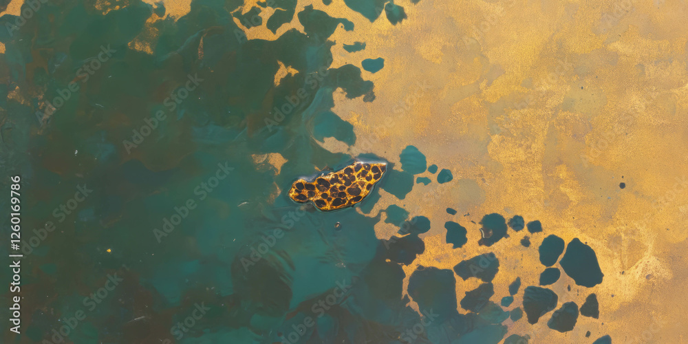 Poster textures of oxidized gold wall with stained and grunge surface revealing abstract patterns