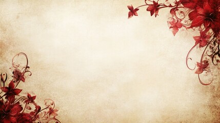 Elegant Red Floral Design on Vintage Paper Background