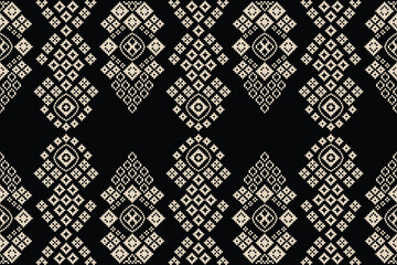 Fabric pattern traditional ethnic motif ikat geometric cross stitch.Ikat embroidery Ethnic oriental Pixel black label background. Abstract,vector,illustration. Texture,decoration,wallpaper.