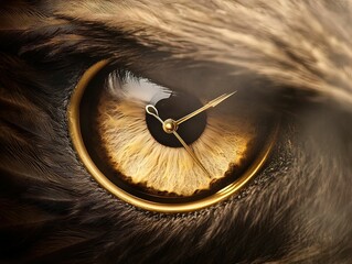 Fototapeta premium Eagle eye clock face with ticking hands nature realm artistic close-up high detail unique perspective