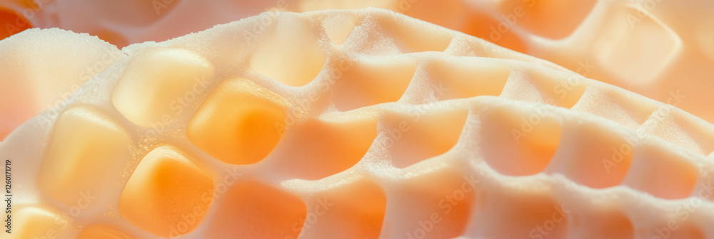 Poster delicate texture of pale yellow cone wafer with fine square grids and intricate details