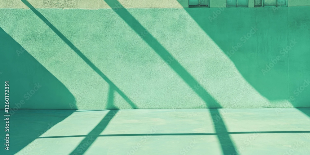Poster Pastel green wall texture with soft shadows and subtle grunge patterns in a serene space