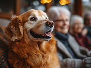 Group of therapy dogs providing comfort and companionship in a nursing home for elderly residents