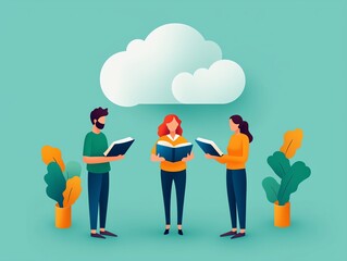 Group of students editing a shared resource on a cloud-based library