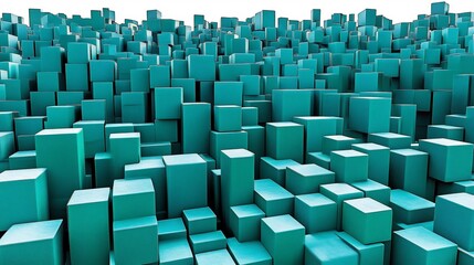 Obraz premium Abstract Teal Cube City Skyline Digital Art. AI Generated