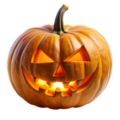 Spooky halloween jack o lantern pumpkin glowing dark background scary on transparent background evil