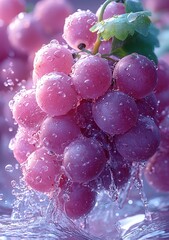 Grapes fall into water with splash