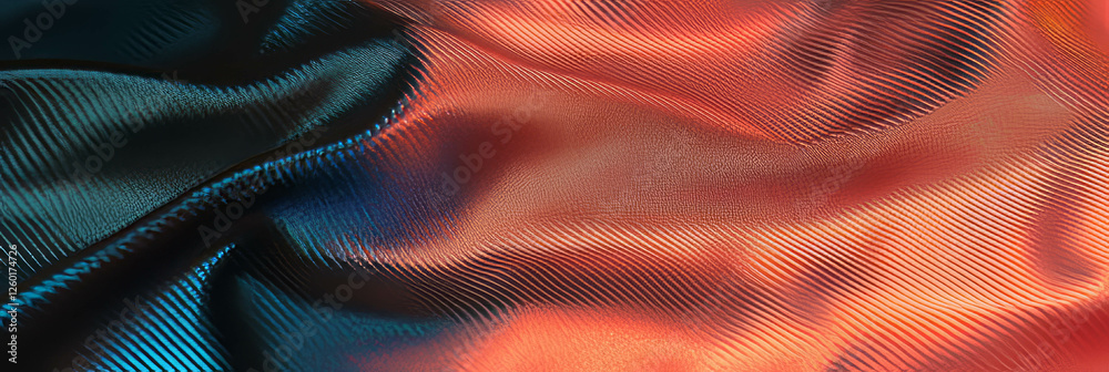 Poster exploring the unique textures of ribbed nylon and polished obsidian in mixed fabric design