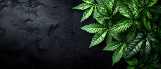 Cannabis leaves dark background banner