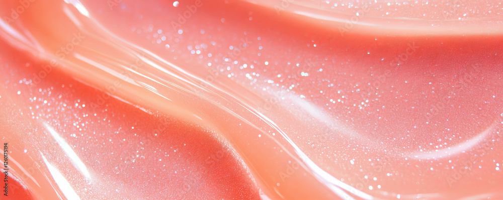 Poster elegant rose beige translucent gel texture with shimmer and tiny particles for cosmetic use