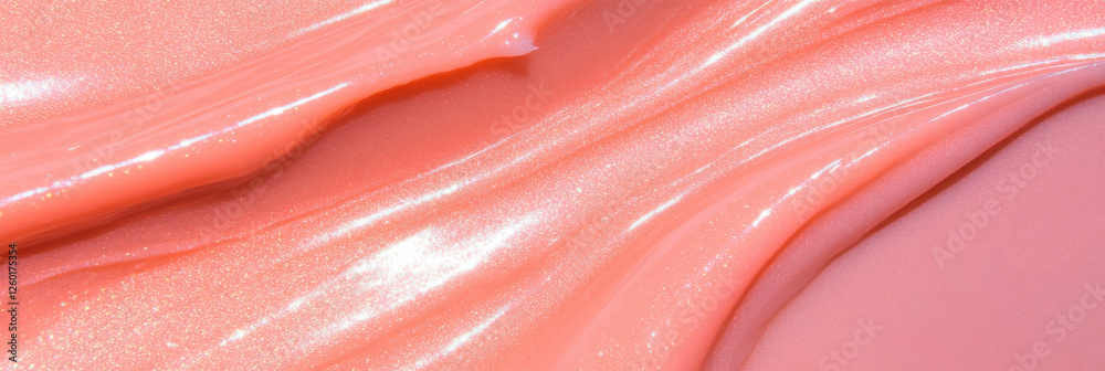 Poster glossy pink gel texture with viscous flow and shiny reflections