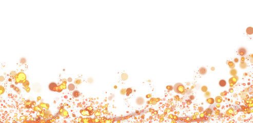 Bokeh light background. Shining glowing confetti, transparent gold sparkle or glitter effect. Lights effect Christmas powder Light magic shining gold dust. Png illustration
