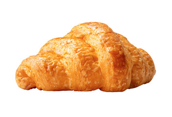 Side view of single brown or golden croissant isolated with clipping path in png file format