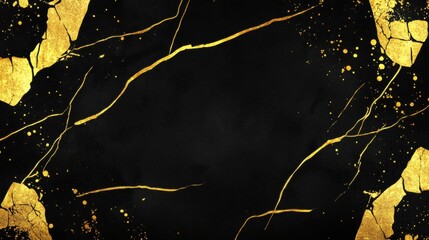 Abstract Black and Gold Textured Background with Elegant Veins of Light and Rich Contrast