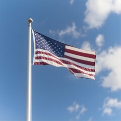 Fototapeta premium US flag waving outdoors, sunny sky, patriotism, website