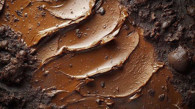 parallel lines are formed from above with a background of chocolate ice crea