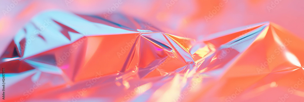 Poster shiny pvc texture featuring geometric shapes and bright neon highlights in a vibrant setting