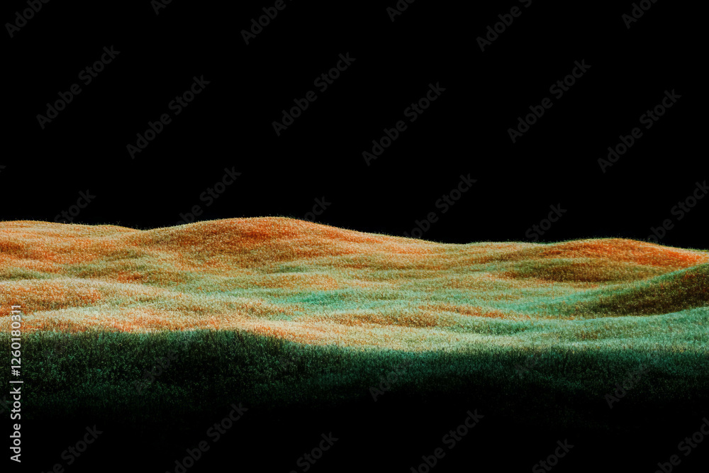 Poster texture of short grass with uneven patches of green and brown against a dark backdrop