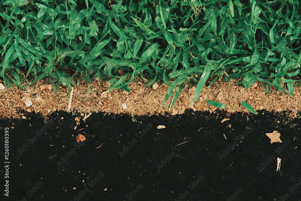 Poster short uneven grass texture with contrasting brown and green patches on a black background